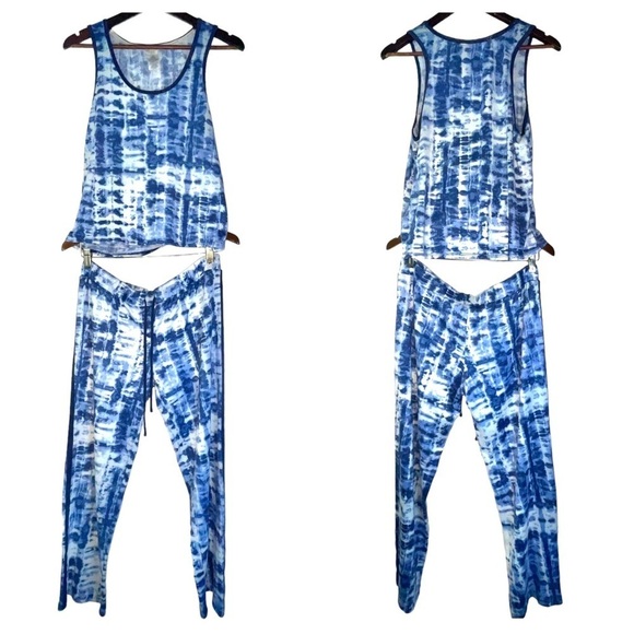Lucky Brand pajama set pants tank top tie dye blue white soft lounge medium - Picture 1 of 8